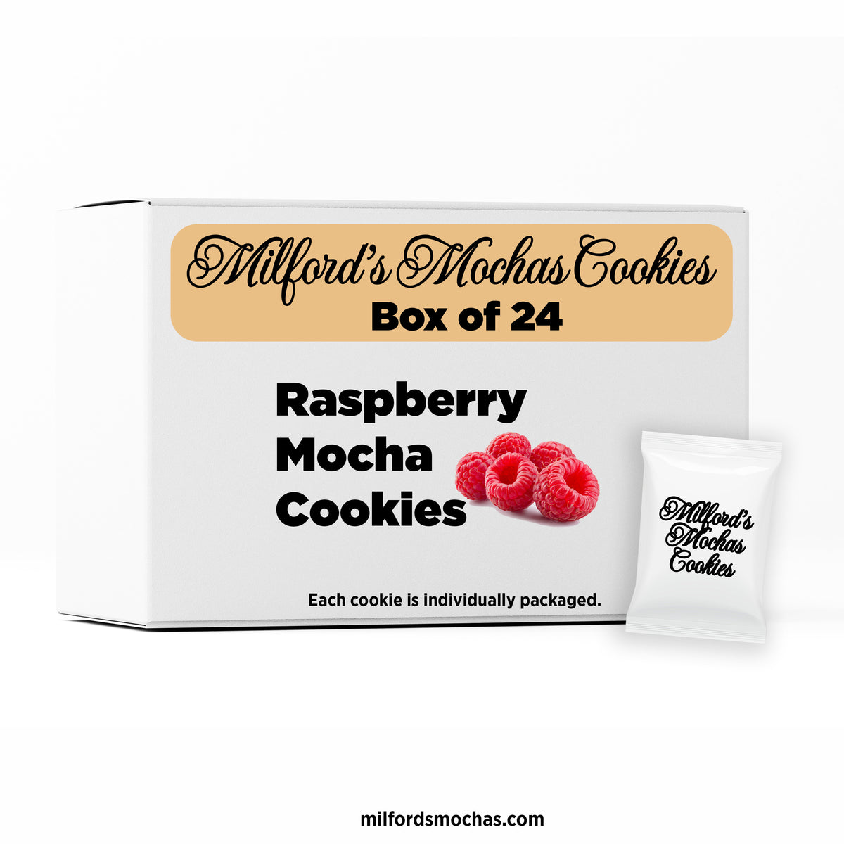 Raspberry Mocha Box of 24 Individually Packaged Cookies.